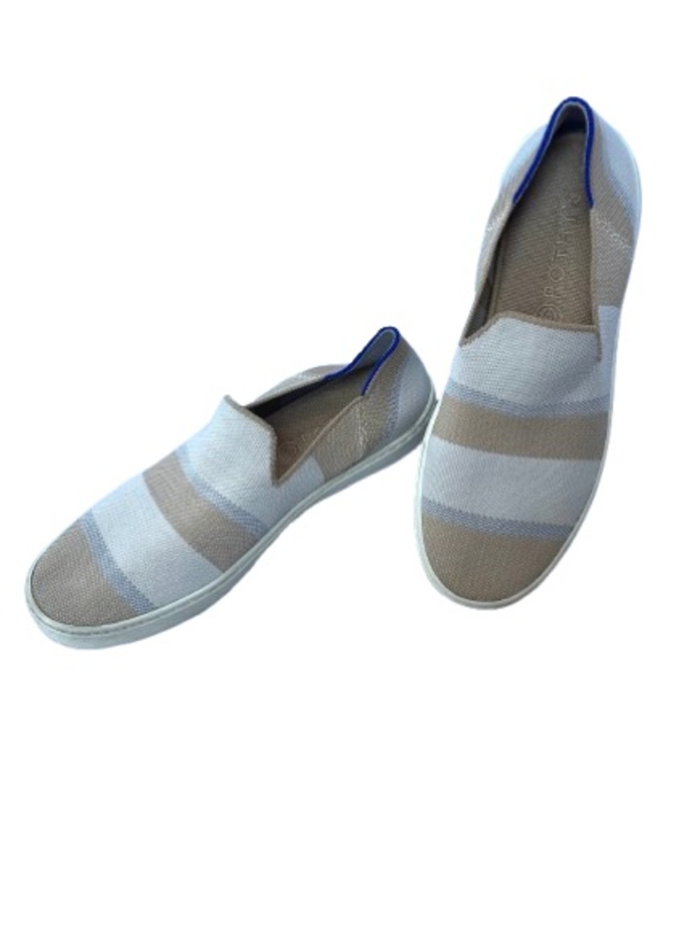 Rothy’s Birch Stripe Neutral Striped Slip On Sneakers Sustainable Preppy Casual
